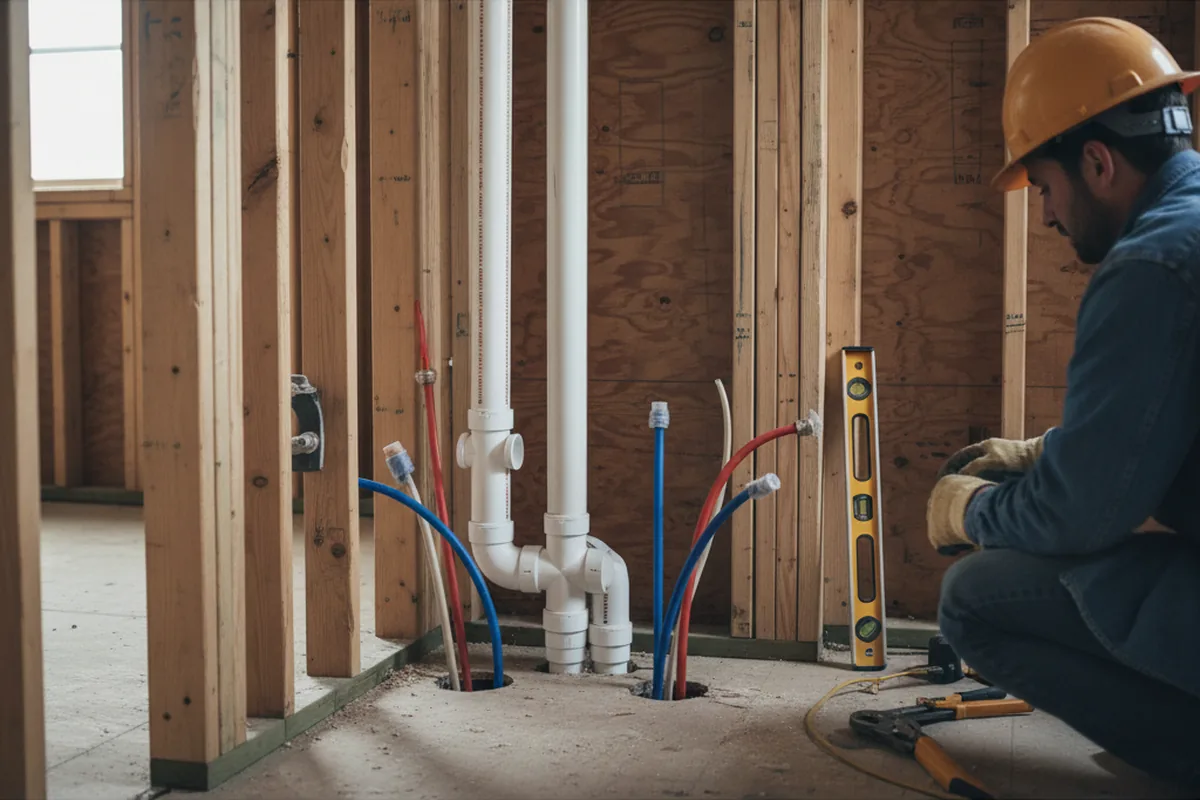 Drain and supply rough-in during Sump Pump Repair in Hubbard
